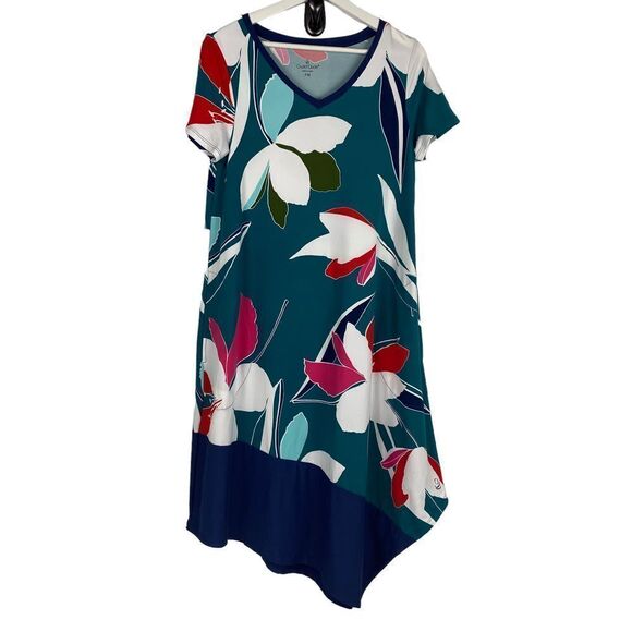 Cuddl Duds Flexwear Short Sleeve Asymmetric Dress w/ Pockets size Medium Petite - Picture 1 of 4